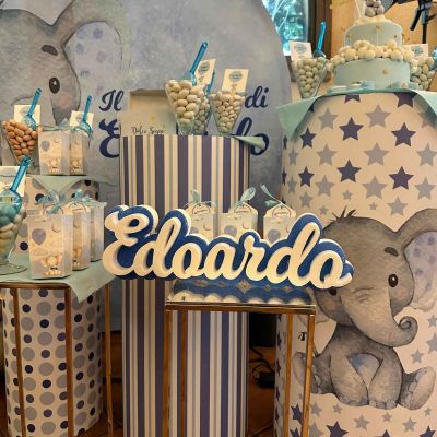 Cilindri di polistirolo con grafica personalizzata per Battesimo